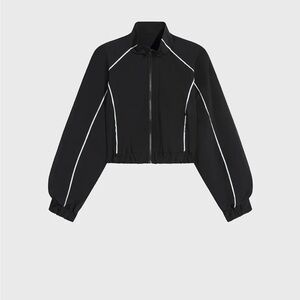 ALO Yoga Black and White Bomber Jacket with Modern Design